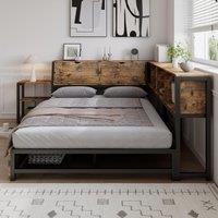 Classic Double Bed with 2 Underbed Drawers, Sturdy Storage Bed with BuiltIn Bedside Storage, 200L x 136.5W x 85H cm, Rustic Brown Aosom UK