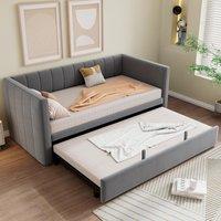 Space-Saving Daybed with Pull-Out Trundle, Ideal Bed Frame for Studios or MultiPurpose Guest-Spaces, 200L x 140W x 100H cm, Grey Aosom UK