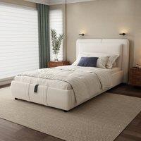 Upholstered Hydraulic Bed with Storage and Removable Headboard, Crafted Headboard with Velvet and Plywood, 210L x 110W x 90H cm, Beige Aosom UK