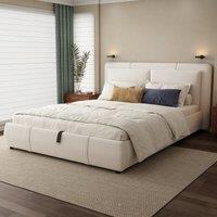 Upholstered Double Bed with Hydraulic Storage and Headboard, Full-Size Bed Ideal for Storing Bedding, 210L x 159W x 90H cm, Beige Aosom UK