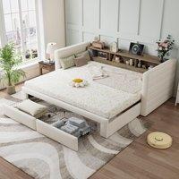 Practical Upholstered Daybed with Pull-Out Trundle, Ideal Bed Frame for Studios or Guest Spaces, 200L x 140W x 100H cm, Beige Aosom UK