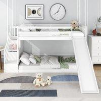 Modern Bunk Bed with Stairs and Slide, Pine Wood Frame, Full-Length Guardrail, Loft Bed with Storage Drawers, 233L x 223W x 125H cm, White Aosom.UK