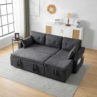 3-in-1 Convertible Sofa Bed with Internal Storage Chaise, Internal Storage, L-Shaped Sleeper Sofa with Pillows, 211L x 130W x 86H cm, Grey Aosom.UK
