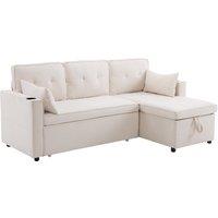 3-in-1 Convertible Sofa Bed with Reversible Chaise, Internal Storage, L-Shaped Sleeper Sofa with Pillows, 211L x 130W x 86H cm, Beige Aosom.UK