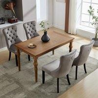 Set of 4 Velvet Dining Chairs with Button Tufted Backrest, Solid Rubber Wood Legs, Suitable for Dining Room, 50L x 64W x 96H cm, Grey Aosom.UK