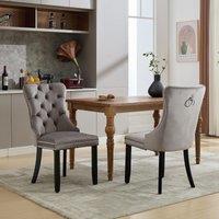 Velvet Dining Chairs Set of 6, Upholstered Dining Chairs with Button Tufted Backrest, Solid Wood Legs, Foot Pads, Suitable for Dining Room, 50L x 64W x 96H cm, Grey Aosom UK