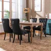 Set of 4 Velvet Upholstered Dining Chairs with Button Tufted Backrest, Solid Wood Legs, Suitable for Dining Room, 50L x 64W x 96H cm, Black Aosom.UK