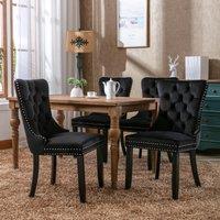 Set of 6 Velvet Dining Chairs with Button Tufted Backrest, Solid Rubber Wood Legs, Suitable for Dining Room, 50L x 64W x 96H cm, Black Aosom.UK