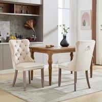 Set of 2 Upholstered Dining Chairs, Velvet Dining Chairs with Button Tufted Back, Brushed Wood Legs, Suitable for Dining Room, 50L x 64W x 96H cm, Beige Aosom UK