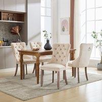 Set of 4 Velvet Upholstered Dining Chairs with Button Tufted Back, Brushed Wood Legs, Suitable for Dining Room, 50L x 64W x 96H cm, Beige Aosom.UK