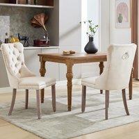Set of 6 Velvet Upholstered Dining Chairs with Button Tufted Back, Brushed Wood Legs, Suitable for Dining Room, 50L x 64W x 96H cm, Beige Aosom.UK