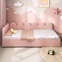 Velvet Single Daybed with 2 Drawers, Sponge Padding, Sturdy Construction, Easy Assembly, Modern Youth Bed Frame with Wooden Slats, Pink Aosom UK