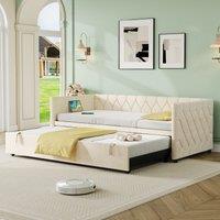 Upholstered Daybed with Charging Station, USB and Type-C Ports, Button-tufted Sofa Bed Ideal for Compact Room, 206L x 193W x 71H cm, Beige Aosom UK
