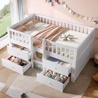 Low Loft Bed with 4 Drawers, Tiered Step Compartments, Sleeper with Full-Length Guardrail, Slatted Base, 215L x 95W x 81H cm, White Aosom UK