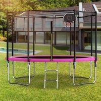 Outdoor Trampoline with Basketball Hoop and Safety Net, Heavy Duty Rebounder with Weatherproof Steel Frame, 366L x 366W x 76H cm, Pink Aosom UK