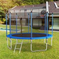 Outdoor Trampoline with Basketball Hoop and Safety Net, Heavy Duty Rebounder with Weatherproof Steel Frame, 366L x 366W x 76H cm, Blue Aosom UK