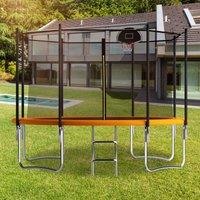 Outdoor Trampoline with Basketball Hoop and Safety Net, Heavy Duty Rebounder with Weatherproof Steel Frame, 366L x 366W x 76H cm, Orange Aosom UK
