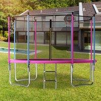 Outdoor Trampoline with Basketball Hoop and Safety Net, Heavy Duty Rebounder with Weatherproof Steel Frame, 366L x 366W x 76H cm, Pink Aosom UK