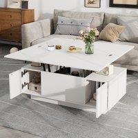 Lift-Up Coffee Table With 2 Doors, 2 Liftable Tops, 2 Cabinets, Particleboard Centre Desk With Hidden Storage, 100L x 50W x 55.5H cm, White Aosom UK