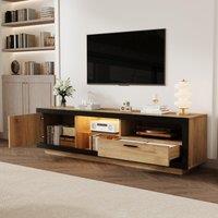 Modern TV Cabinet with App-Controlled LED Lights and USB Power, Media Cabinet with 3 Open Compartments, 160L x 40W x 50H cm, Wood Aosom UK