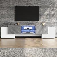 Modern TV Cabinet with App-Controlled LED Lighting, Media Cabinet with 4 Doors and 2 Open Shelves, 180L x 40W x 46.5H cm, Grey+White Aosom UK