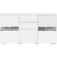 High Gloss Modern Sideboard Cabinet with LED Lights, 2 Doors and 4 Storage Drawers, Chest of Drawers for Living Room, 140x35x72 cm, White Aosom.UK