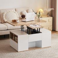 Lift-Top Coffee Table with Storage, 3 Drawers and Adjustable Height, Sofa End Tea Tables, Living Room, 100x51x47 cm, White & Oak Aosom UK