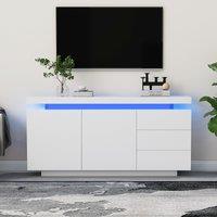 Mid-Century Modern Sideboard with 2 Doors and 3 Drawers, Living Room Storage Cabinet with LED Lights, for Hallway, 140x35x72.5 cm, White Aosom.UK