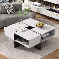 Modern Multifunctional Square Coffee Table with 5 Open Storage Spaces, White Centre Table Tea Table for Living Room, 70x70x35 cm, White Aosom.UK