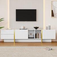 Modern TV Stand with Storage Cabinet and Open Shelves for 85-Inch TV, Entertainment Centre for Living Room, 190L x 35W x 45H cm, White+Gold Aosom.UK