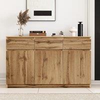 Farmhouse Oak Buffet Cabinet with 3 Drawers and 3 Doors, Console Table with Adjustable Shelves, for Dining Room, 135L x 40W x 81H cm, Oak Aosom.UK