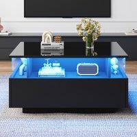Modern LED Coffee Table with 2 Sliding Drawers and Smart App Control, Square Design Cocktail Table for Sofa Side, 70L x 70W x 41H cm, Black Aosom.UK
