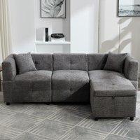 L-Shaped Sectional Sofa with Removable Storage Ottoman and 2 Pillows, Fabric Upholstery Sofa for Living Room, 204L x 68W x 69H cm, Grey Aosom.UK