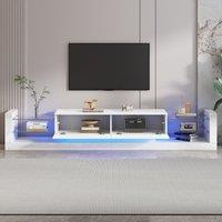 Open Glass Storage TV Stand with High Gloss Finish, Sliding Doors, Modern Entertainment Centre with LED Lights, 181L x 38W x 38H cm, White Aosom.UK