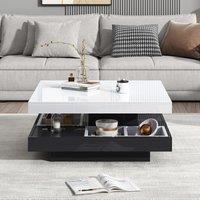 Contemporary Coffee Table with Large-Capacity Lower Shelf, 2-Tone Center Table with Recessed Compartments, 70L x 70W x 36H cm, Black Aosom UK