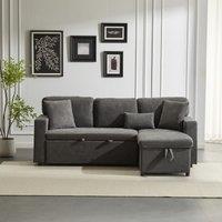 L-Shaped Corner Sofa Bed with Extendable Bed Box, Oxford Fabric Daybed with Integrated Shelf and USB Port, 214L x 131W x 87H cm, Dark Gray Aosom UK