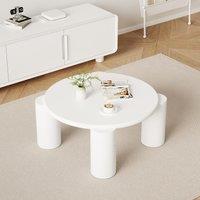 Minimalist Centre Table with Smooth Rounded Edges, Easy Assembly, Round Coffee Table with Sturdy Support, 70L x 70W x 39.5H cm, White Aosom UK