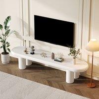 Minimalist Wooden TV Stand Cabinet with Durable MDF Construction, Entertainment Centre with Rounded-Edge Design,160L x 40W x 40H cm, White Aosom UK