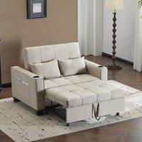 3-In-1 Convertible Pull-Out Sleeper with 3-Position Adjustable Backrest, 2 Seater Sofa Bed for Compact Room, 140L x 96W x 97H cm, Beige Aosom UK