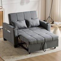 2 Seater Convertible Sofa Bed with Storage Side Pockets, Cup Holders, Fabric Sofa Chair with Adjustable Backrest, 140L x 96W x 97H cm, Gray Aosom UK