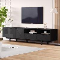 Modern Bohemian TV Cabinet with Sturdy and Durable Construction, Geometric Lines TV Stand for Living Room, 200L x 40W x 51H cm, Black Aosom UK