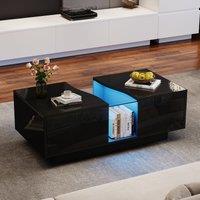 Modern High Gloss Coffee Table with 2 Storage Drawers, Unique Shape Centre Table with Customisable LED Lights, 100L x 50W x 35H cm, Black Aosom UK