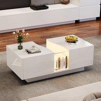 Modern Coffee Table with 2 Storage Drawers, High Gloss Finish, Customisable LED Lights, Ideal for Living Room, 100L x 50W x 35H cm, White Aosom UK