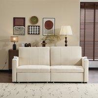 Versatile Sofa Bed with King-Size Pull-Out and Fabric Design, Sleeper Sofa with Cup Holders and Pockets, 207L x 87W x 96H cm, Beige Aosom UK
