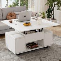 Child-Friendly Lift-Up Coffee Table with Hydraulic Mechanism, Hidden Storage, Adjustable Height, Modern Sofa Table for Living Room, White Aosom UK