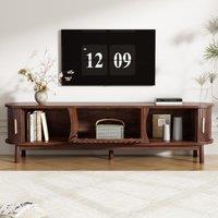 Retro MDF TV Stand with Sliding Wood-Slat Doors, Sturdy Unit with 3 Compartments for 65-Inch TV, 165L x 39.5W x 46H cm, Dark Oak Aosom UK
