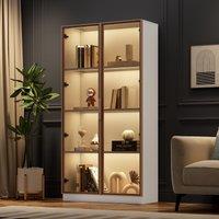 Remote-Controlled LED Display Cabinet with Glass Doors, Adjustable Shelves, Storage Cabinet with RGB Lighting, 160L x 80W x 40H cm, White Aosom UK
