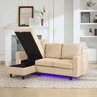 3-seater L-Shaped Sofa Bed with Reversible Chaise and Type-C Charging, Convertible Sleeper for Living Room, 180L x 120W x 72H cm, Beige Aosom UK