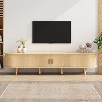 Minimalist TV Stand with Oval Top and Rounded Corners, Light Oak TV Cabinet with Solid Wood Legs, 175L x 40W x 40H cm, Oak Aosom UK