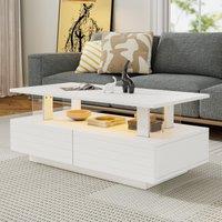 Sleek LED Coffee Table with App-Controlled Lighting, Stylish Center Table with Open Storage Shelf, 100L x 50W x 42.5H cm, White Aosom UK